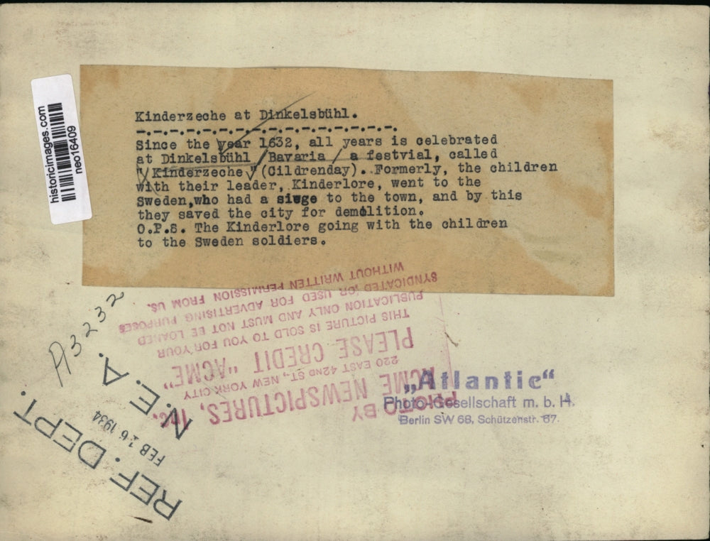 1934 Press Photo Kinderzechs at Dinkelsbugl Bavaria celebration - neo16409