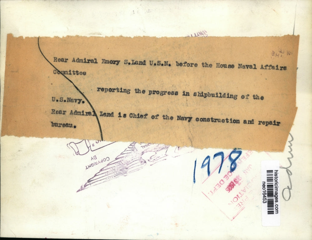 1935 Press Photo Rear Admiral Emery S Land at House Naval Affairs hearing