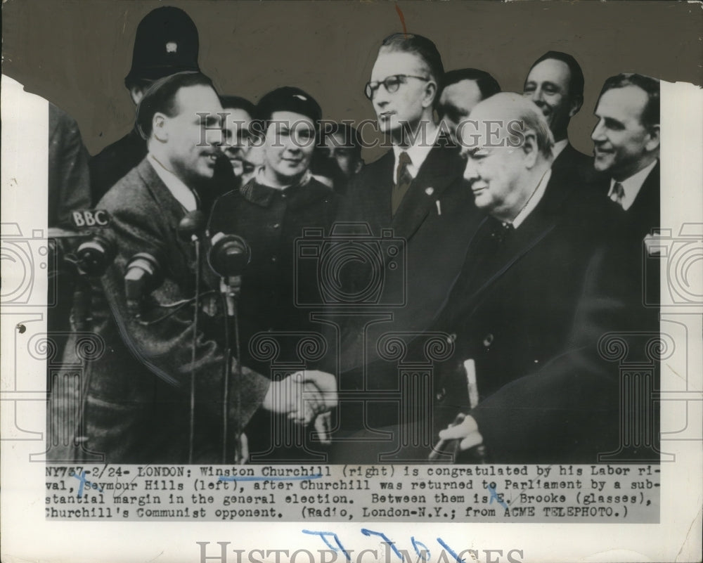 1950 Press Photo Winston Churchill,Labor rival Seymour Hills in London