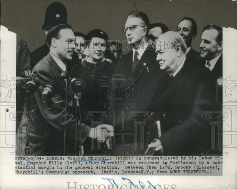 Load image into Gallery viewer, 1950 Press Photo Winston Churchill,Labor rival Seymour Hills in London
