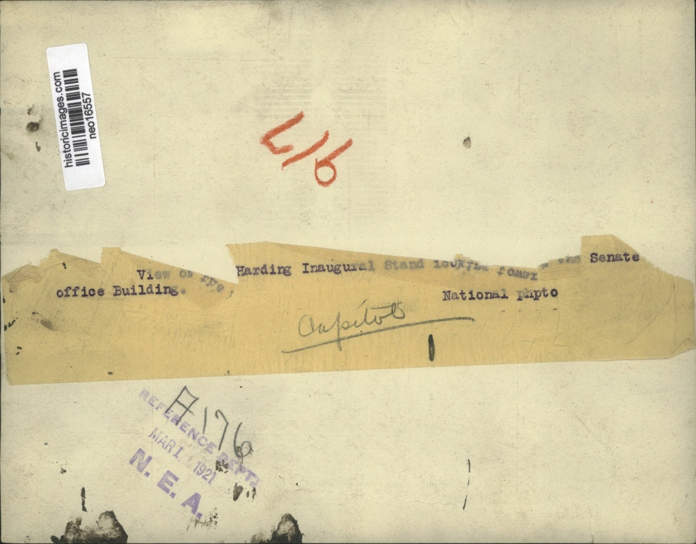 1921 Press Photo Harding inaugural stand at Senate Office Building - neo16557