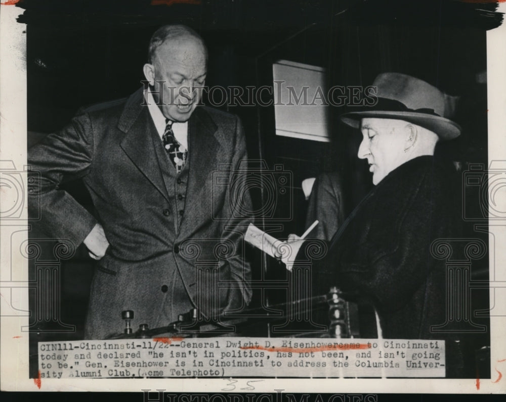 1949 Press Photo Dwight Eisenhower in Cincinnati, Ohio - neo16695