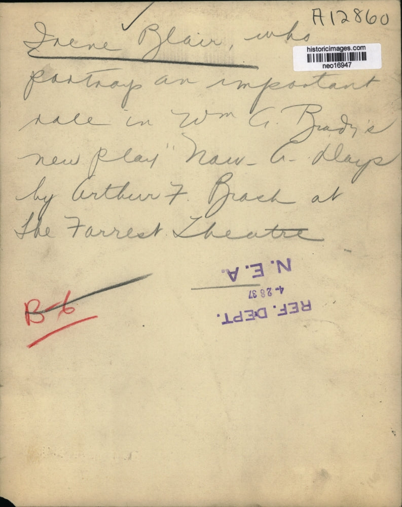 1937 Press Photo Lead Actress Irene Blair in Play "Now" by Arthur Brach