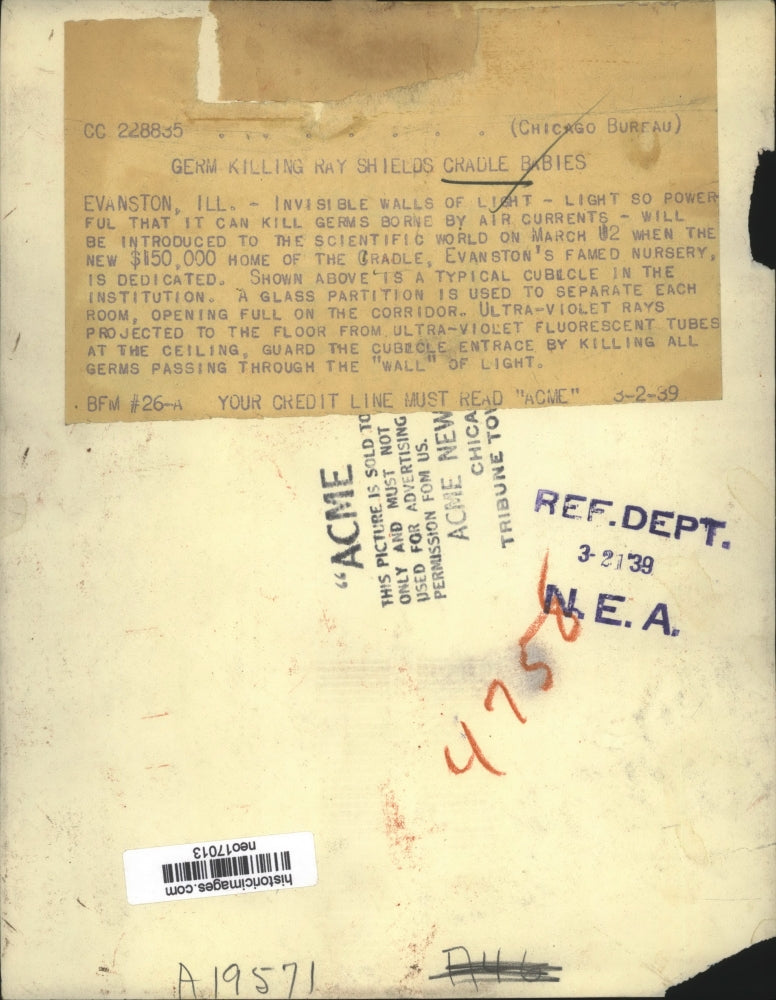 1939 Press Photo $150,000 Home of the Cradle to Implement Anti-Bacterial Lights