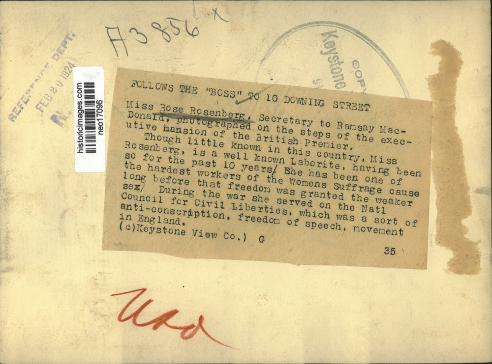 1924 Press Photo Rose Rosenberg secretary to Premier Ramsay MacDonald