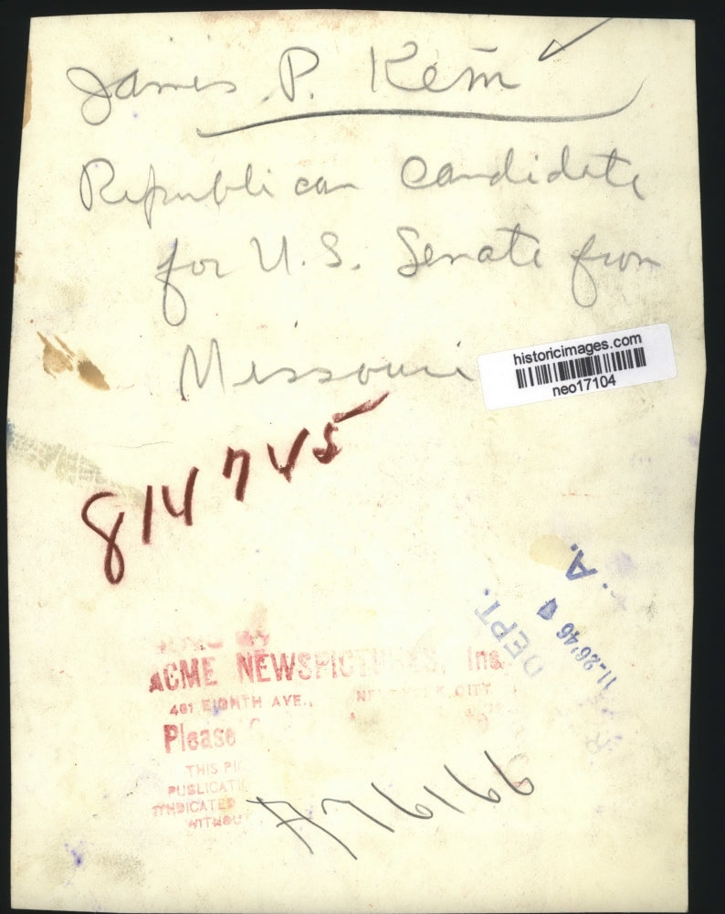 1945 Press Photo James P Kem GOP candidate for Missouri Senator - neo17104