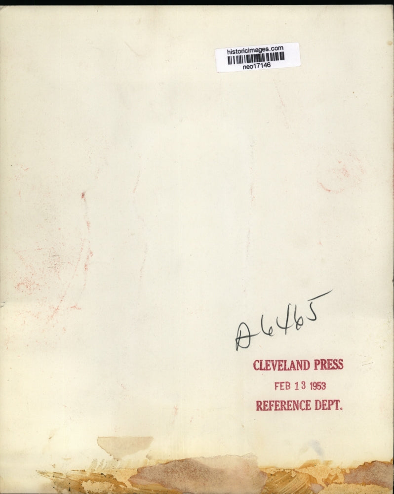 1953 Press Photo Low cut evening wear dress in dark fabric on a model