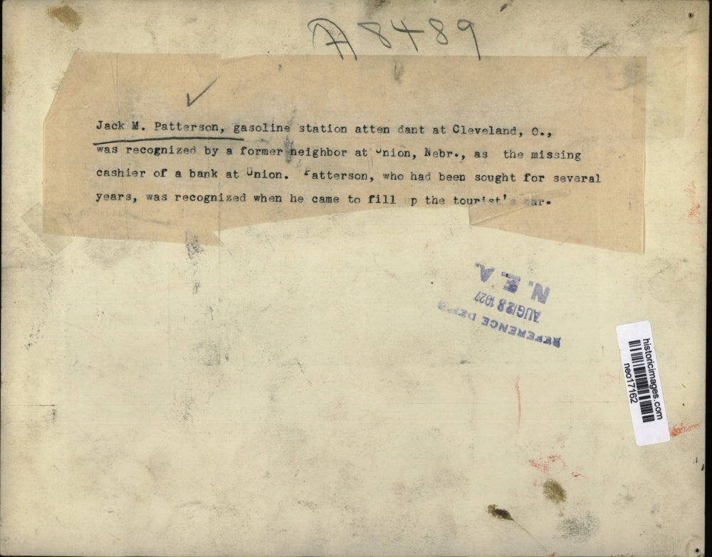 1927 Press Photo Jack Patterson gas attendent Cleveland Ohio sought in Nebraska