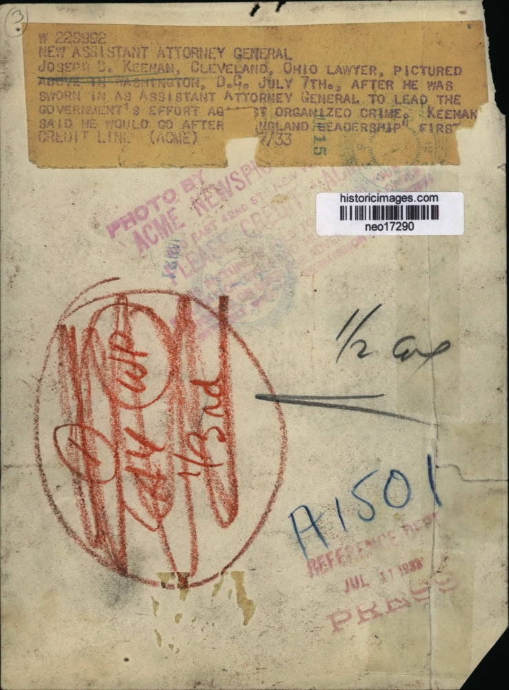 1933 Press Photo Joseph Keeman Ohio Lawyer Sworn in as Asst. Atty General