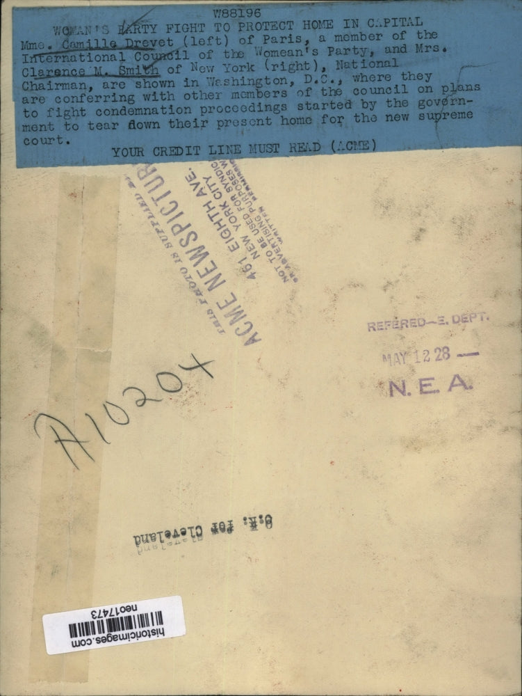 1928 Press Photo Mme Camille Drevet L & Mrs Clarence Smith, In Washington DC