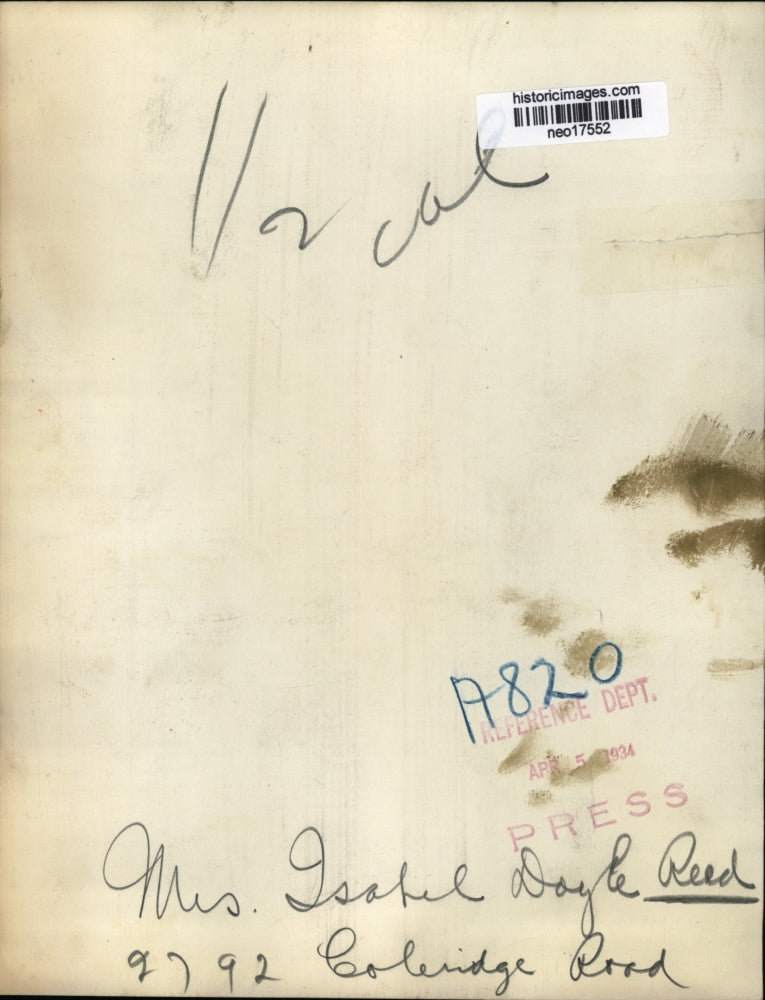 1934 Press Photo Mrs. Isabel Doyle Reed of Coleridge Road - neo17552