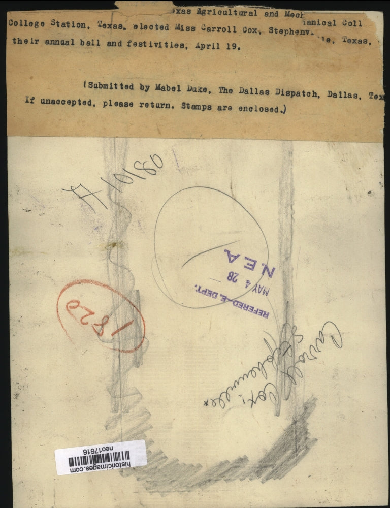 1928 Press Photo Carroll Cox for Texas Agricultural & Mechanical College