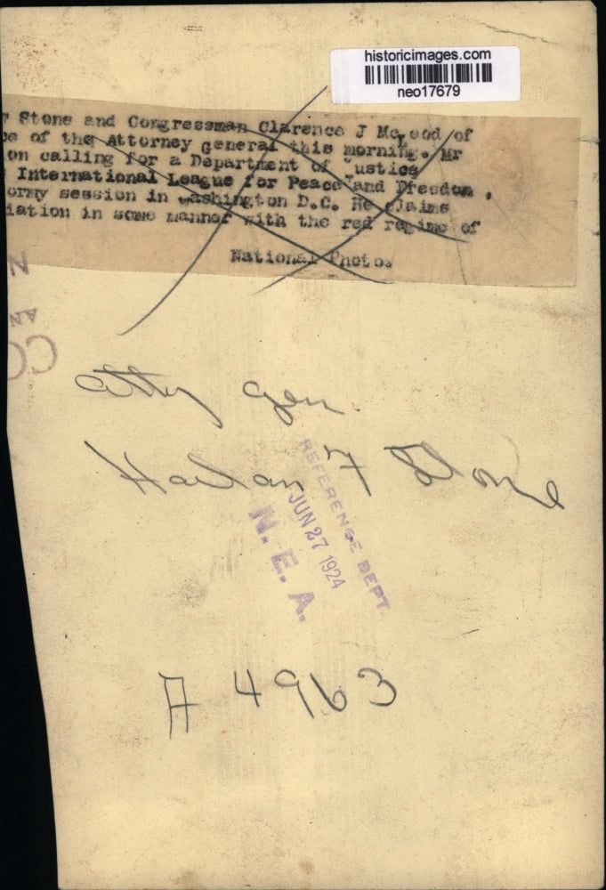 1924 Press Photo Clarence J. McLeod atty Gen. Harland F Stone - neo17679