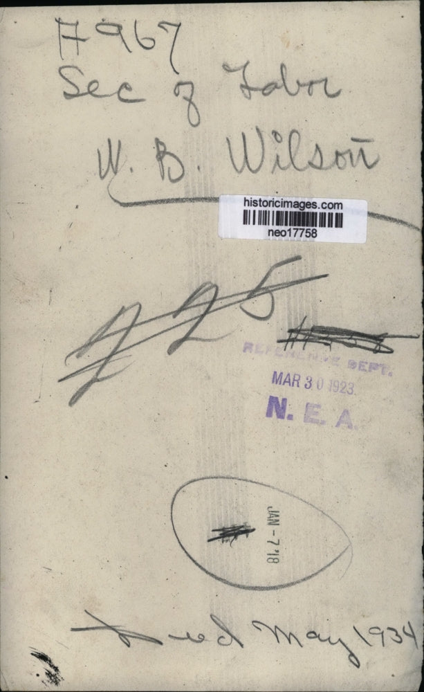 1923 Press Photo W. B. Wilson, Secretary of Labor - neo17758