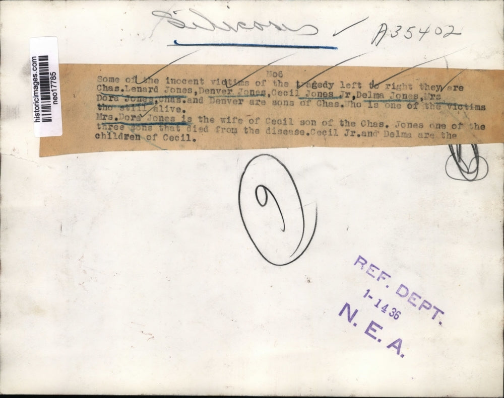 1936 Press Photo Victims of Tragedy: Chas. L. Jones, Denver J., Cecil J., Del. J