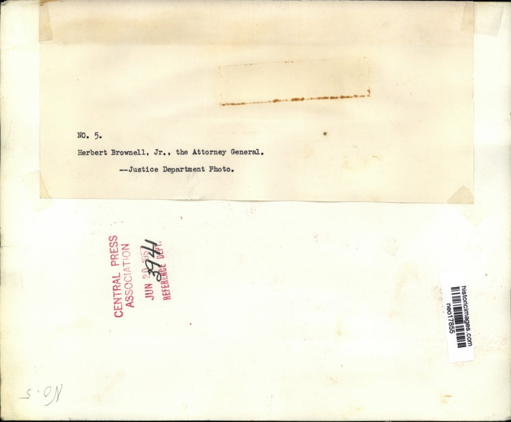 1957 Press Photo Herbert Brownwell, Jr., Attorney General - neo17855