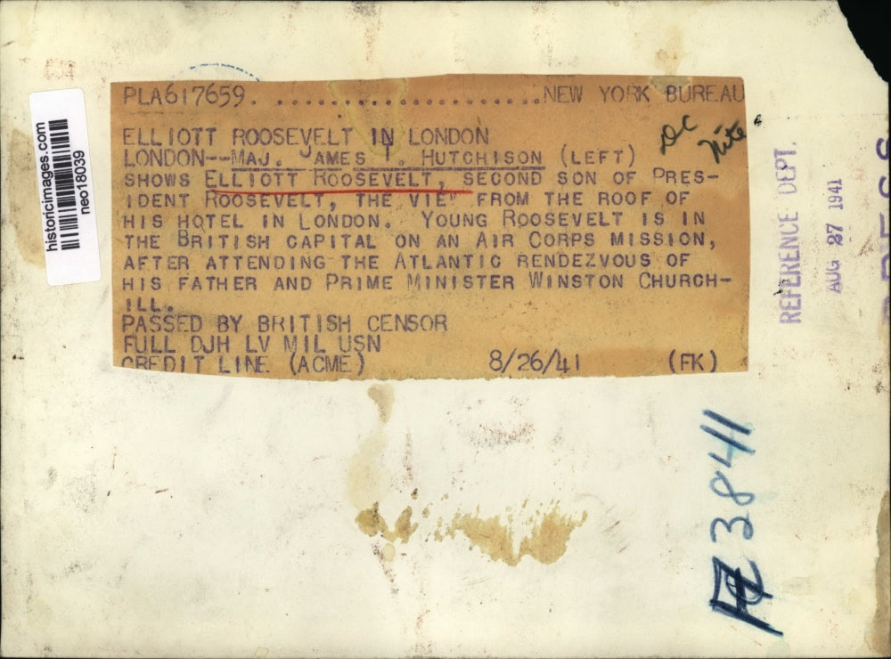 1941 Press Photo Maj J Hutchinson, Elliott Roosevelt Presidents son in London
