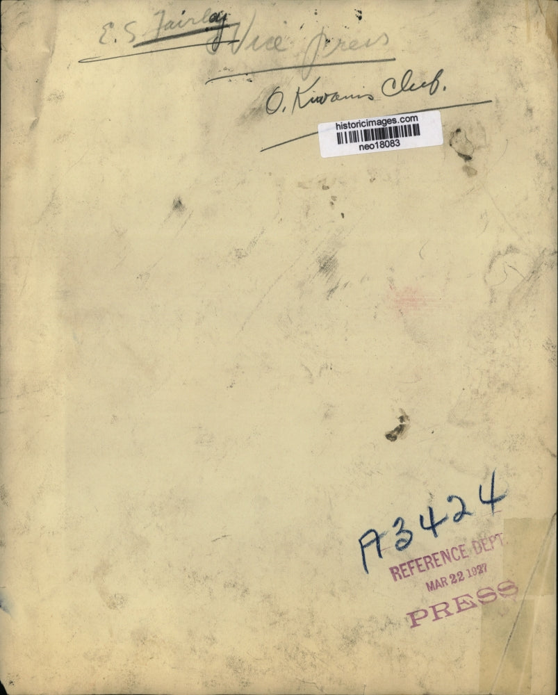 1927 Press Photo ES Fairley Vice President of Ohio Kiwanis Club - neo18083