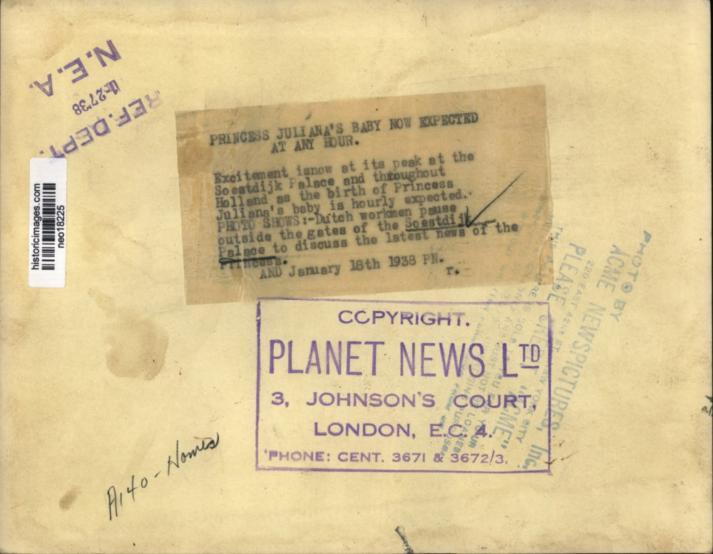 1938 Press Photo Dutch Workers at Soestdijk Palace for Princess Juliana's Baby