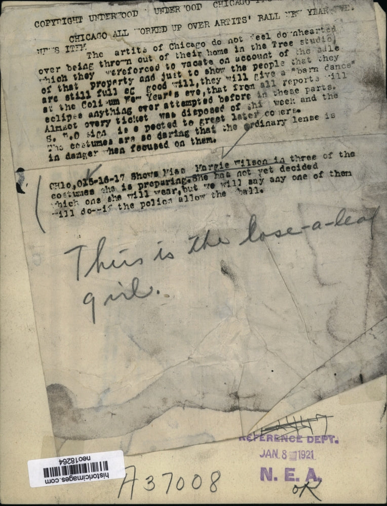 1921 Press Photo Margie Wilson in New Years Eve Artist's Ball Costume