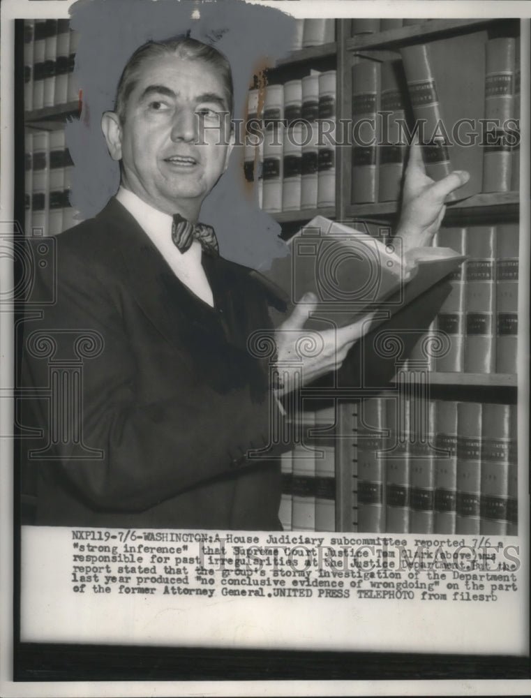 1954 Press Photo Supreme Court Justice Tom Clark responsible for irregularities
