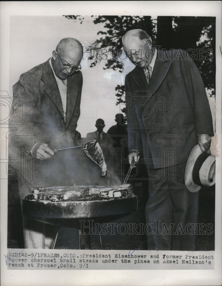 Load image into Gallery viewer, 1954 Press Photo President Eisenhower &amp; ex President Hoover in Colorado
