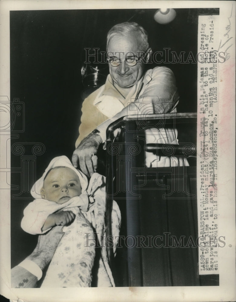 1948 Press Photo President Harry S. Truman with Baby Lauretta Sue Combow