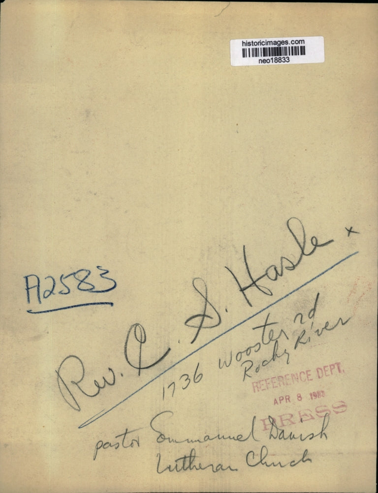 1933 Press Photo Reverend C.S. Hasle of Emmanuel Parish Lutheran Church