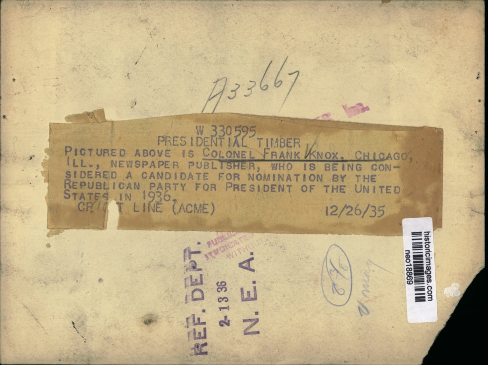 1935 Press Photo Colonel Frank Knox, Republican Presidential Candidate