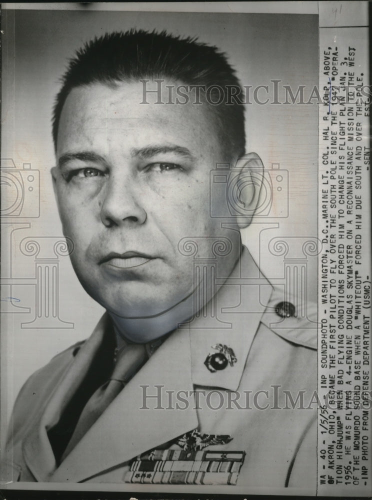 1956 Press Photo U.S. Marine Lieutenant colonel Hal R. Kolp - neo18960- Historic Images