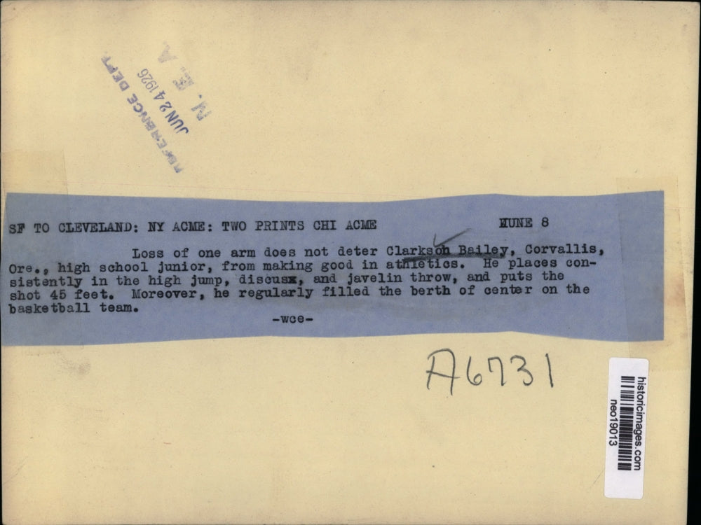 1926 Press Photo Clarkson Bailey, High Jumper of Corvallis, Oregon - neo19013