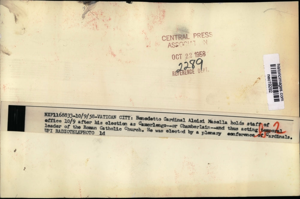 1958 Press Photo Benedetto Cardinal Aloisi Masella at the Vatican new Camerlengo