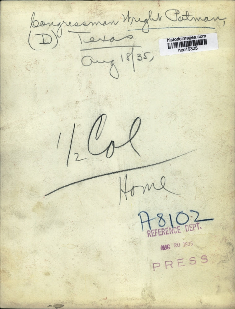 1934 Press Photo Congressman Wright Patman Texas - neo19325