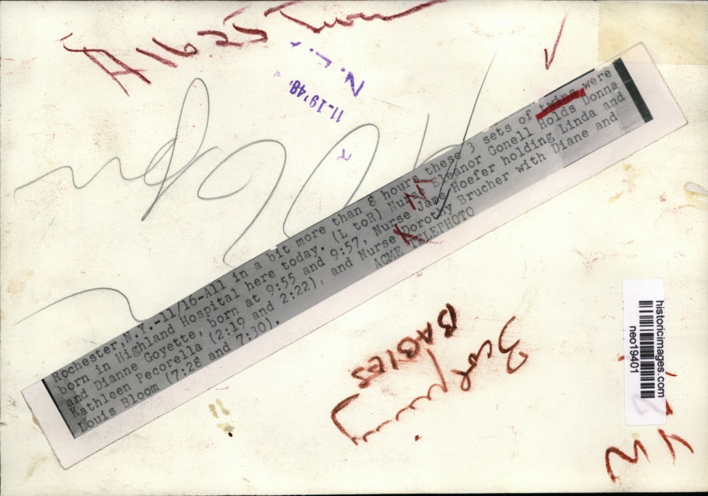 1948 Press Photo Nurses Hold Three Sets of Twins in Highland Hospital, NY