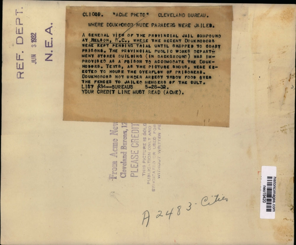 1932 Press Photo View of Provincial Jail Compound to Fit Doukhobor Nude Paraders