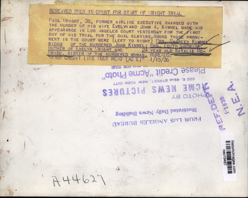 1938 Press Photo Bereaved in court for Paul Wright murder trial of John Kimmel