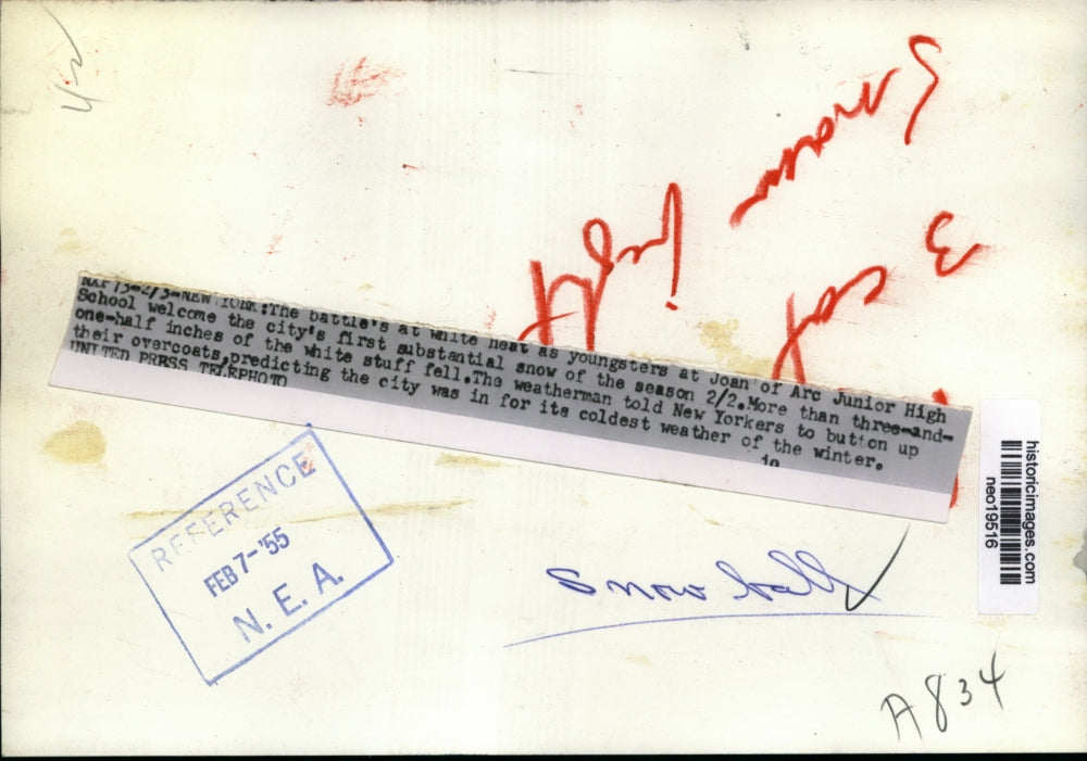 1955 Press Photo NY Joan of Arc Junior High School Kids Playing in Snow