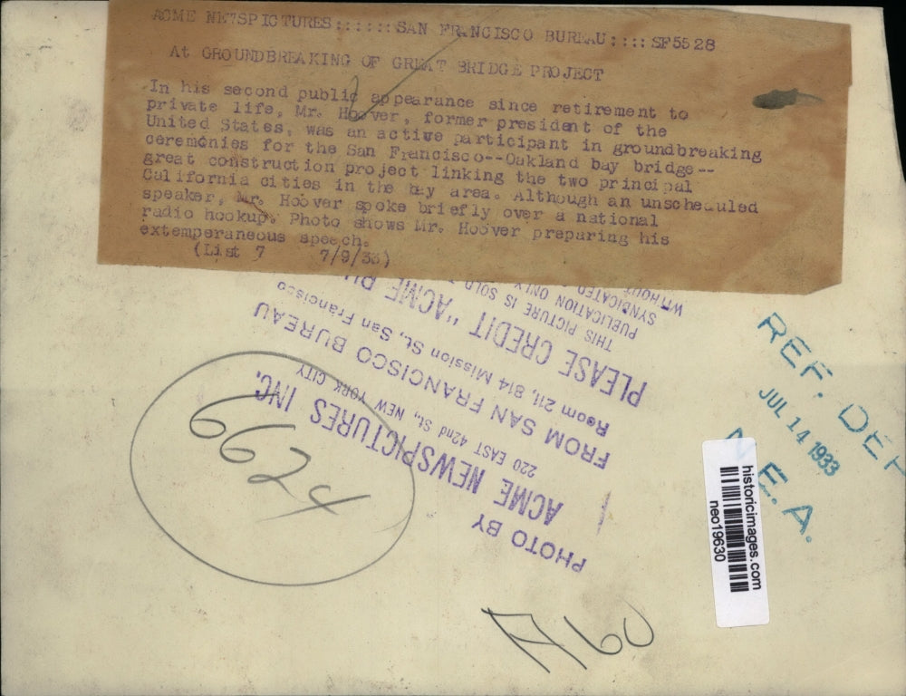 1938 Press Photo Former Pres Hoover Made 2nd Public Appearance Since Retirement