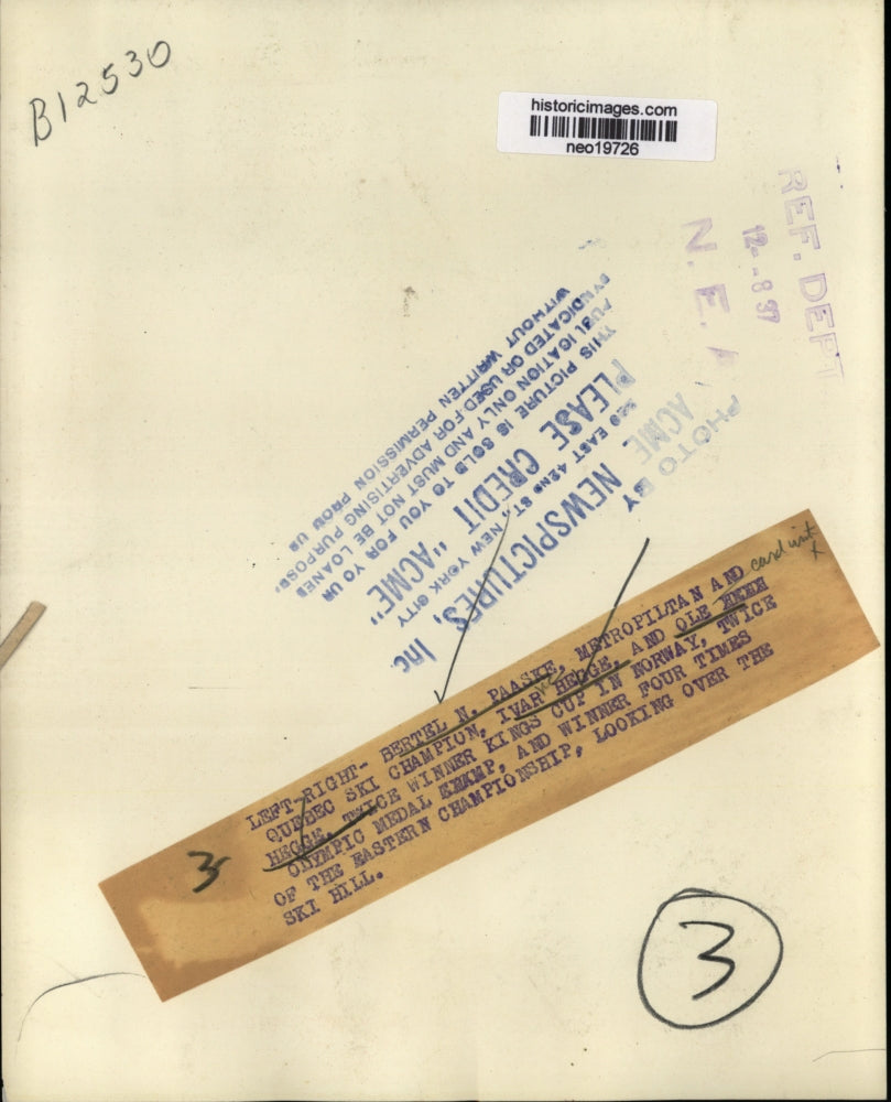 1937 Press Photo Bertel N. Paaske, Quebec Ski Champion, Ivar Hegge, & Ole Hegge