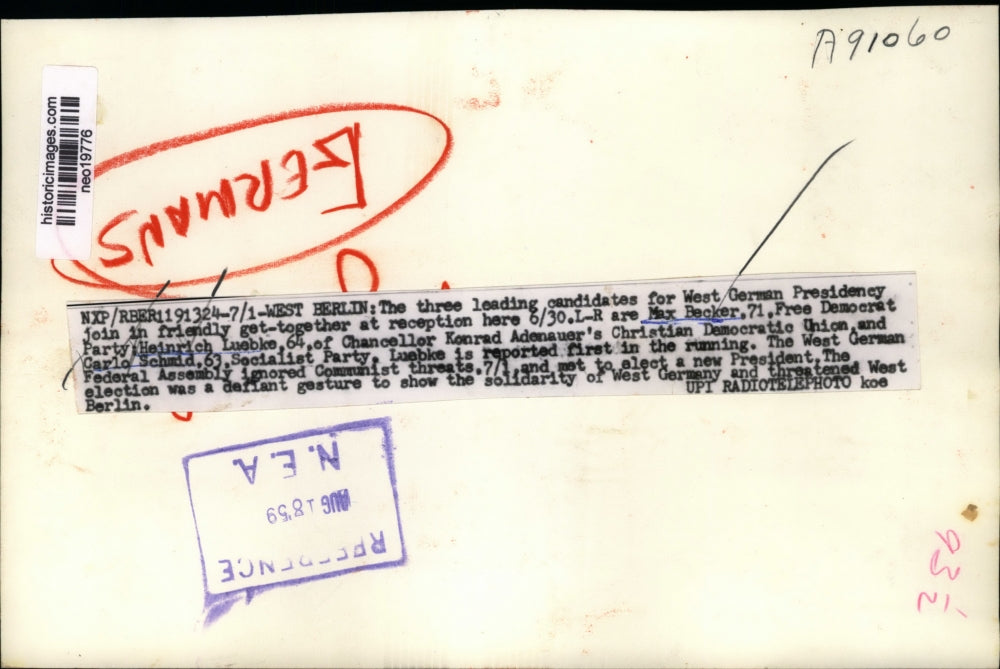 1959 Press Photo 3 Leading Candidates for W German Presidency Join Reception