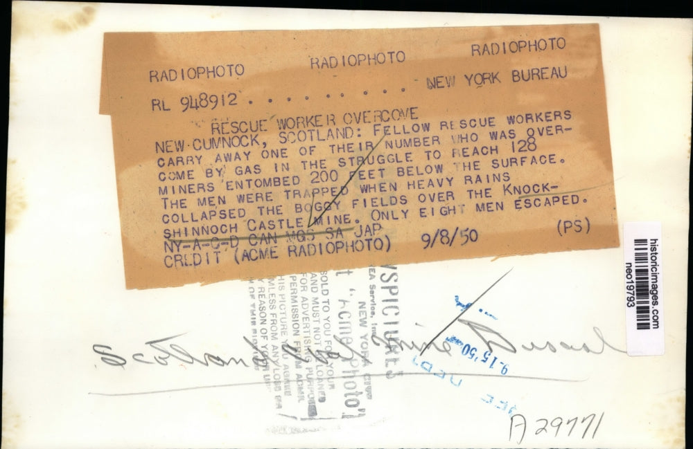 1950 Press Photo Only 8/200 Men Escape Knock-Shinnoch Castle Mine Collapse