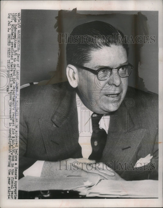 1954 Press Photo James P. Mitchell at Senate Appropriations Subcommittee Meeting