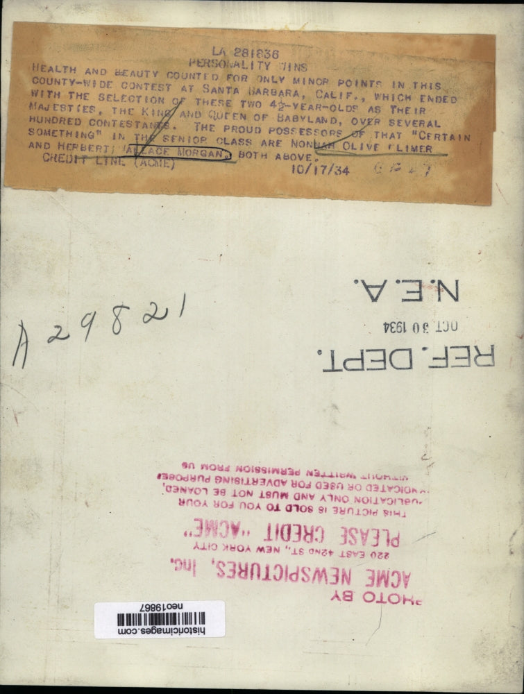 1934 Press Photo Queen & King of Babyland Nonah Olive Flimer & Herbert Morgan