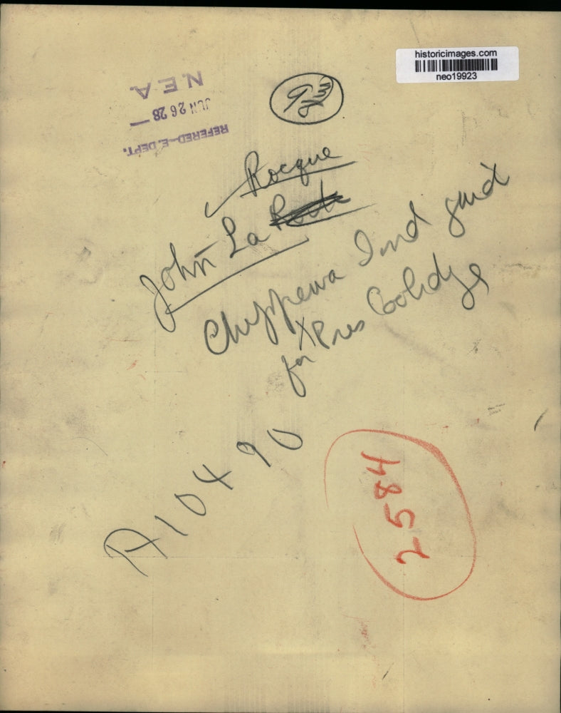 1928 Press Photo John La Rocque, Chippewa Indian Guide for President Coolidge