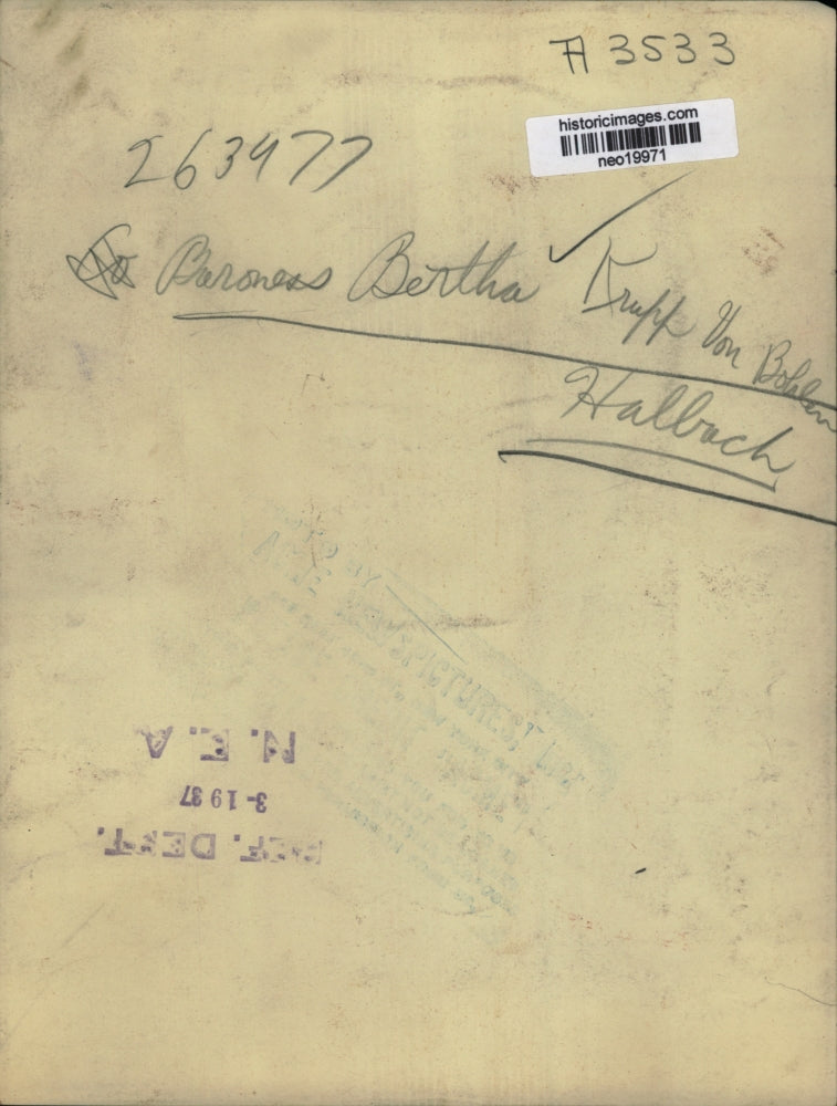 1937 Press Photo Baroness Bertha KruppVon Bohlen Halbach - neo19971