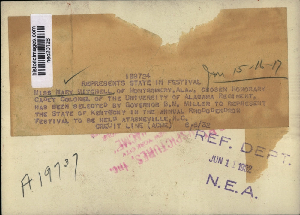 1932 Press Photo Mary Mitchell selected by Gov B.M. Miller to rep Kentucky