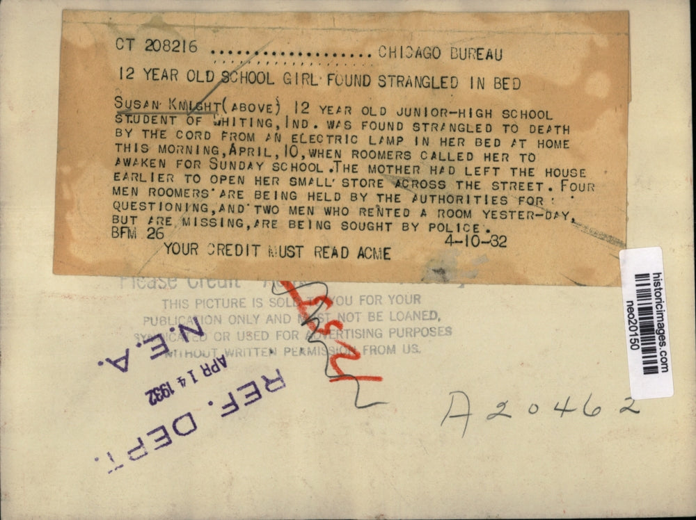 1932 Press Photo Susan Knight Whiting Indiana girl found strangled - neo20150