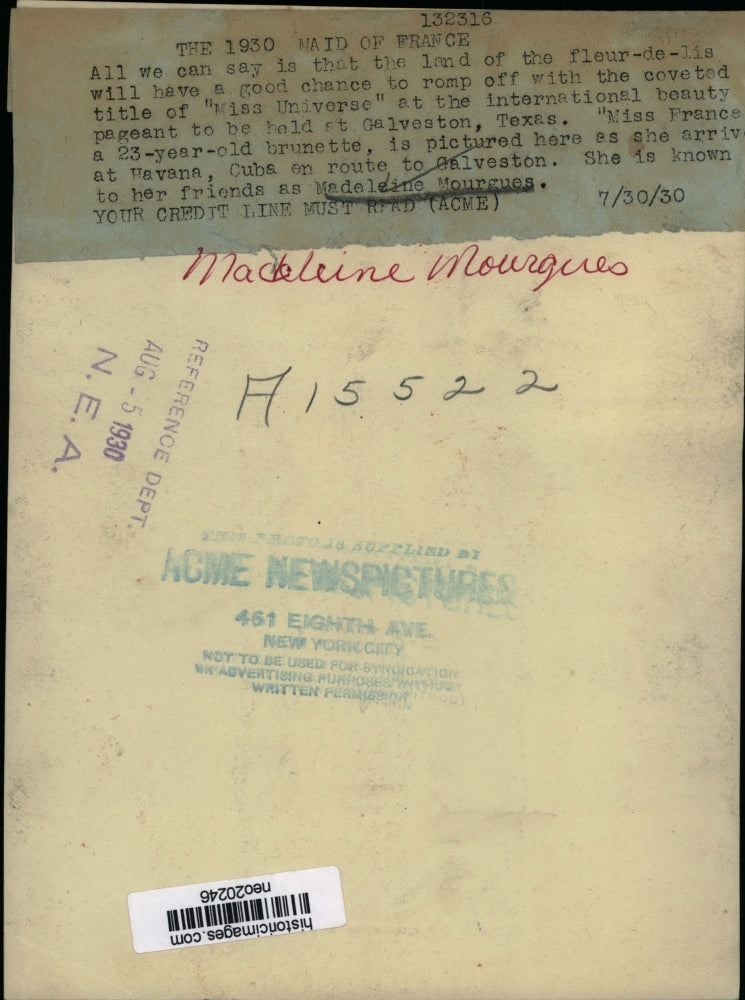 1930 Press Photo Madeleine Mourgues, Miss France in Havana, Cuba - neo20246