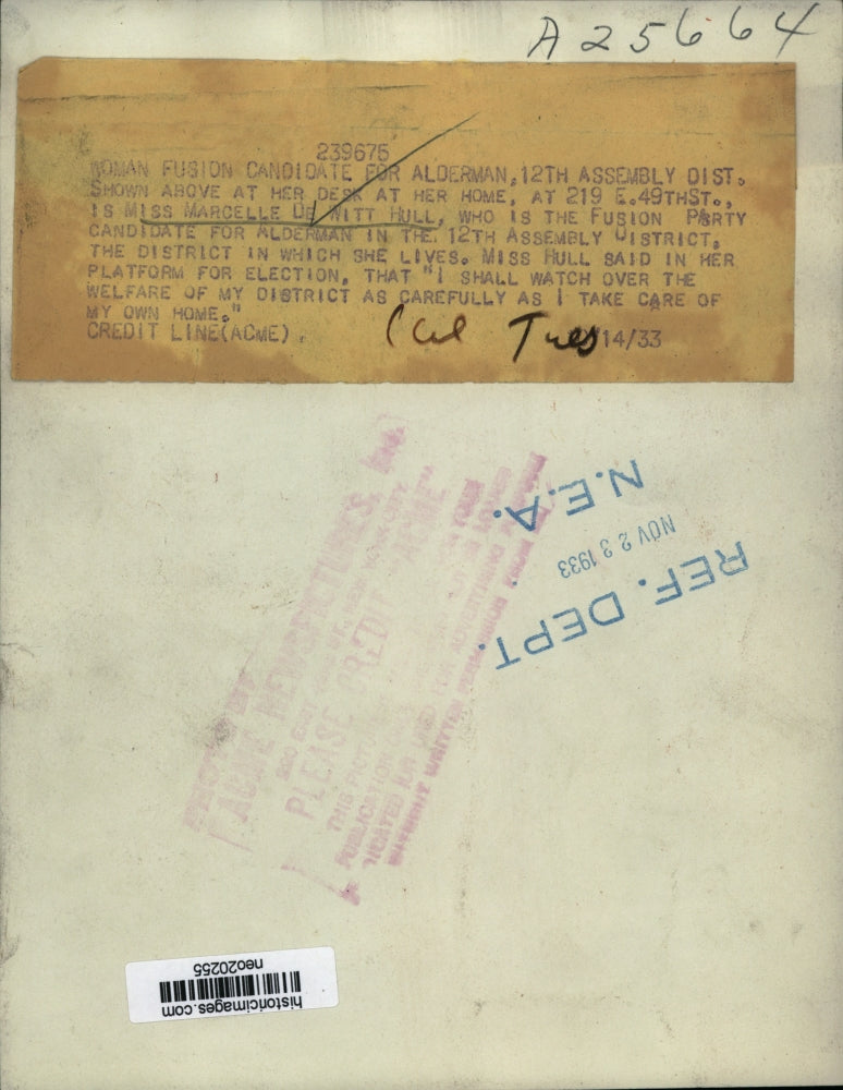 1933 Press Photo Fusion Party Alderman Candidate Marcelle De Witt Hull