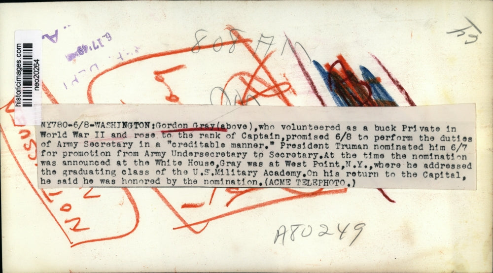 1949 Press Photo Gordon Gray, WW2 Volunteer Who Rose to Army Secretary